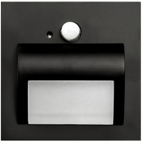 Obrázok pre Schodové svietidlo štvorcové BERYL - čierne , 1,5W , 12V , teplá s PIR senzorom