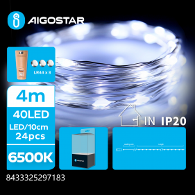 Obrázok pre LED Vianočné osvetlenie - reťaz do fľaše, 40 diód, 4m, IP20, 3xLR44 - Studená biela