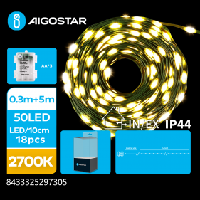 Obrázok pre LED Vianočné osvetlenie - reťaz, 50 diód, 5m, IP44, 3xAA - Teplá biela - 8 módov svietenia
