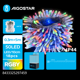 Obrázok pre LED Vianočné osvetlenie - reťaz, 50 diód, 5m, IP44, 3xAA - Multicolor - 8 módov svietenia