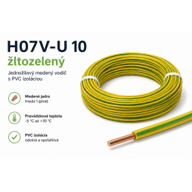 Kábel Izolovaný vodič CY 1x10 H07V-U žltozelený Obrázok pre Kábel Izolovaný vodič CY 1x10 H07V-U žltozelený