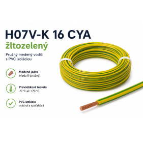 Kábel Izolovaný vodič CYA 1x16 H07V-K žltozelený Obrázok pre Kábel Izolovaný vodič CYA 1x16 H07V-K žltozelený