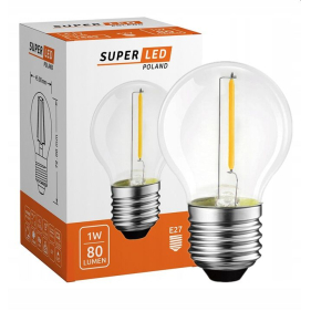 Sada 10ks LED žiarovka E27 1W/80lm , G45 LED vlákno , Teplá biela Obrázok pre Sada 10ks LED žiarovka E27 1W/80lm , G45 LED vlákno , Teplá biela