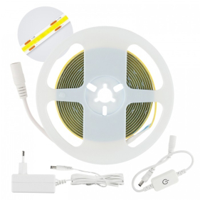 KOMPLET LED pás prachuvzdorný IP20 25W/2030lm, COB - 3m - Teplá biela + zásuvkový napájací zdroj 12V a dotykové ovládanie Obrázok pre KOMPLET LED pás prachuvzdorný IP20 25W/2030lm, COB - 3m - Teplá biela + zásuvkový napájací zdroj 12V a dotykové ovládanie