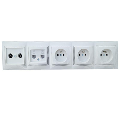 Obrázok pre Sada Kanlux DOMO biely 3x Zásuvka, 1x RTV, 1xdvojitá RJ45  - Sada zásuviek za televízor