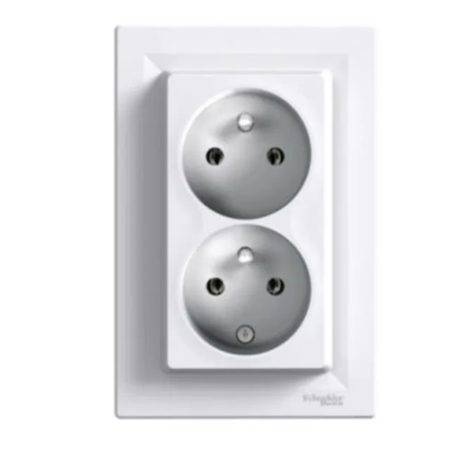 Obrázok pre SCHNEIDER Electric Dvojitá zásuvka kompletná s uzemnením 2x2P+PE Asfora biela