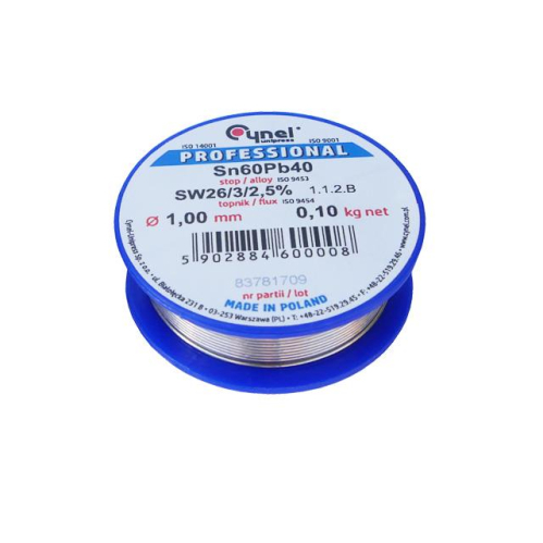 Obrázok pre Cín s tavidlom na spájkovanie CYNEL UNIPRESS 1.00mm , 100g , olovnatý