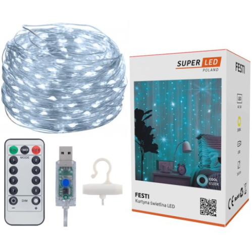 Obrázok pre FESTI LED vianočný svetelný záves, cencúle 3x3m, Studená biela + diaľkové ovládanie